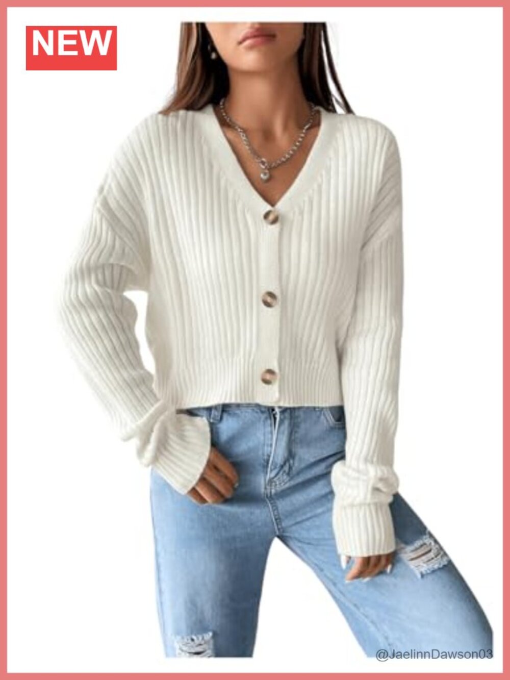 Ribbed Knit V Neck Button Down Drop Shoulder Long Sleeve Cardigan Sweater